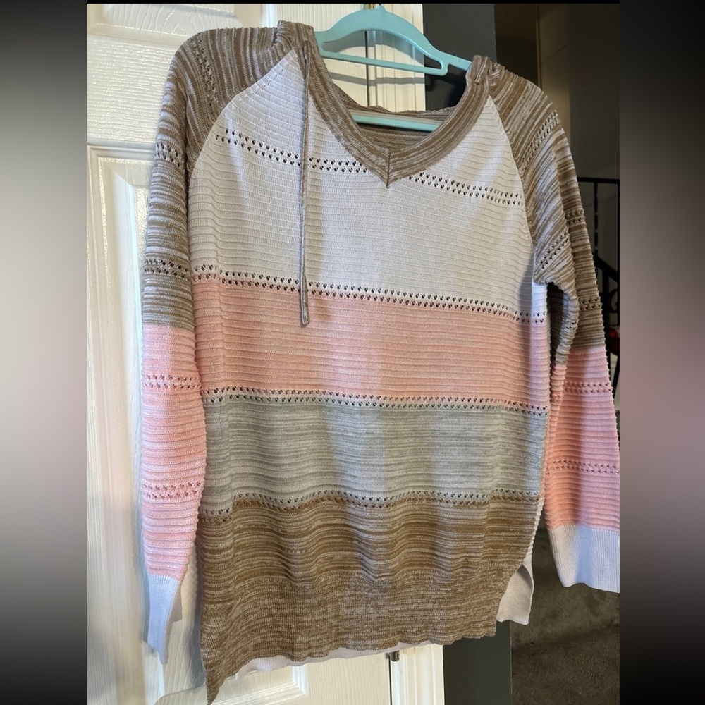 Striped Pink and Brown Women's Light Sweater